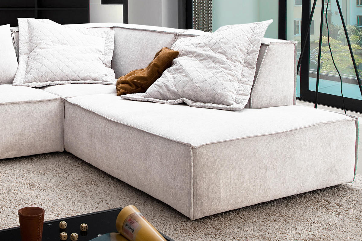 ECKSOFA SAMU Beige Webstoff - Beige/Schwarz, Textil (226/224cm) - KAWOLA