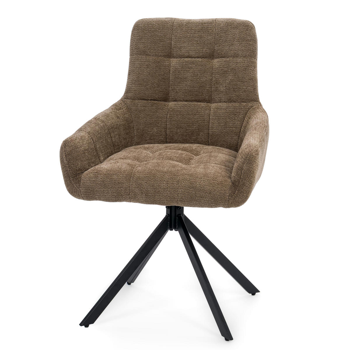 STUHL FUNO drehbar gepolsterter mit Steppung - braun - Chenille - Schwarz/Braun, Textil/Metall (58/87/60cm) - NEW HOME