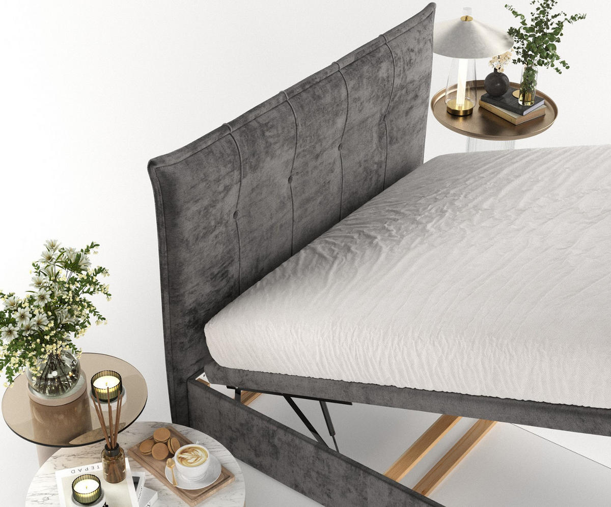 POLSTERBETT Liano mit Stauraum 120/200 cm Stahl im Lotta Stoff - Schwarz/Graphitfarben, Holz/Holzwerkstoff (120/200cm) - AltaBeds