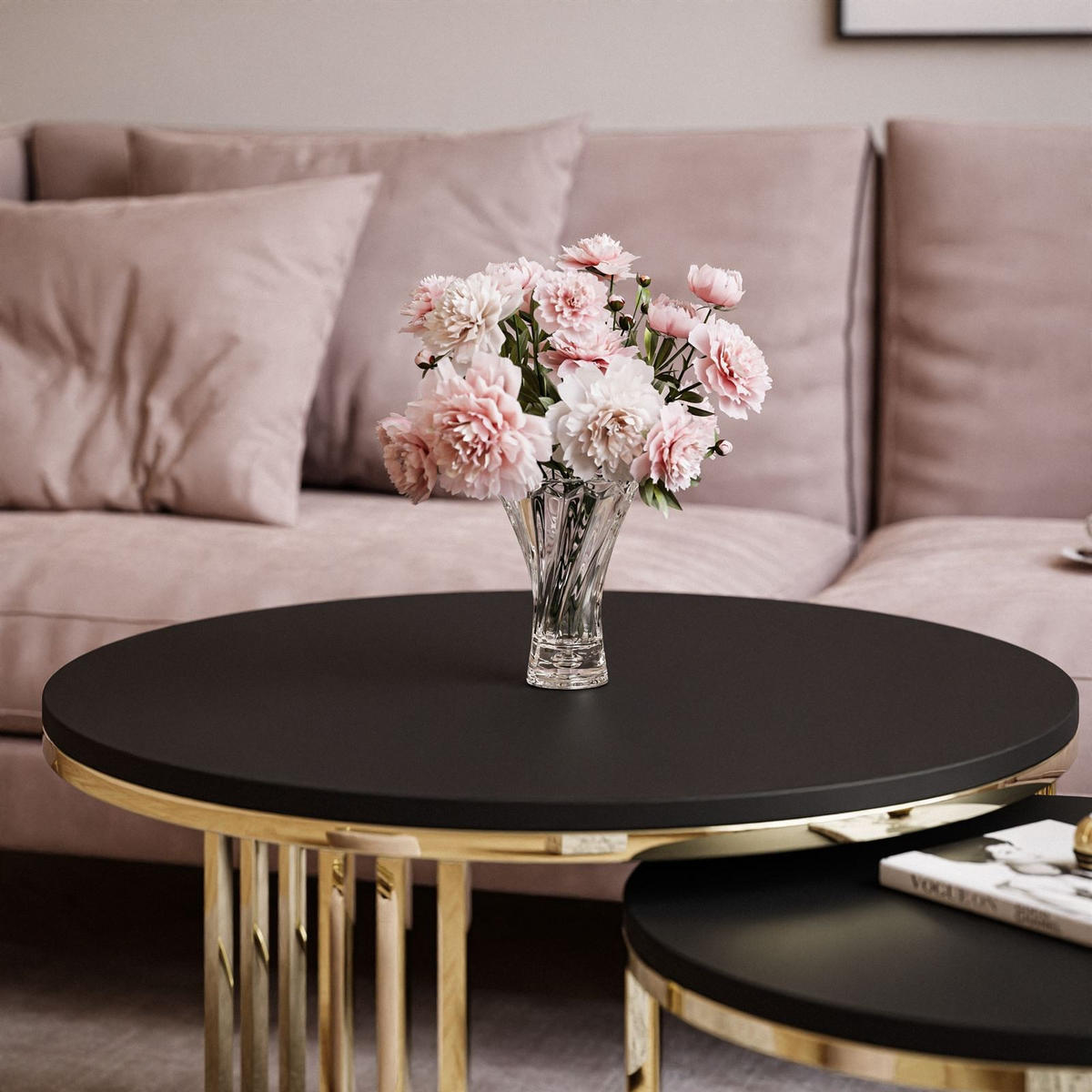 COUCHTISCH 2 in 1 LORI verchromt gold schwarz matt - Goldfarben, Holzwerkstoff (70/70/49cm) - Lookway