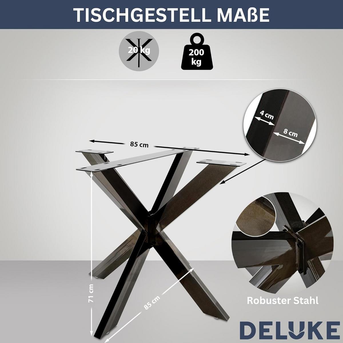 TISCHGESTELL Metall KRYT Schwarz glänzend 71x85x85 cm - Schwarz, Metall (85/71/85cm) - DELUKE