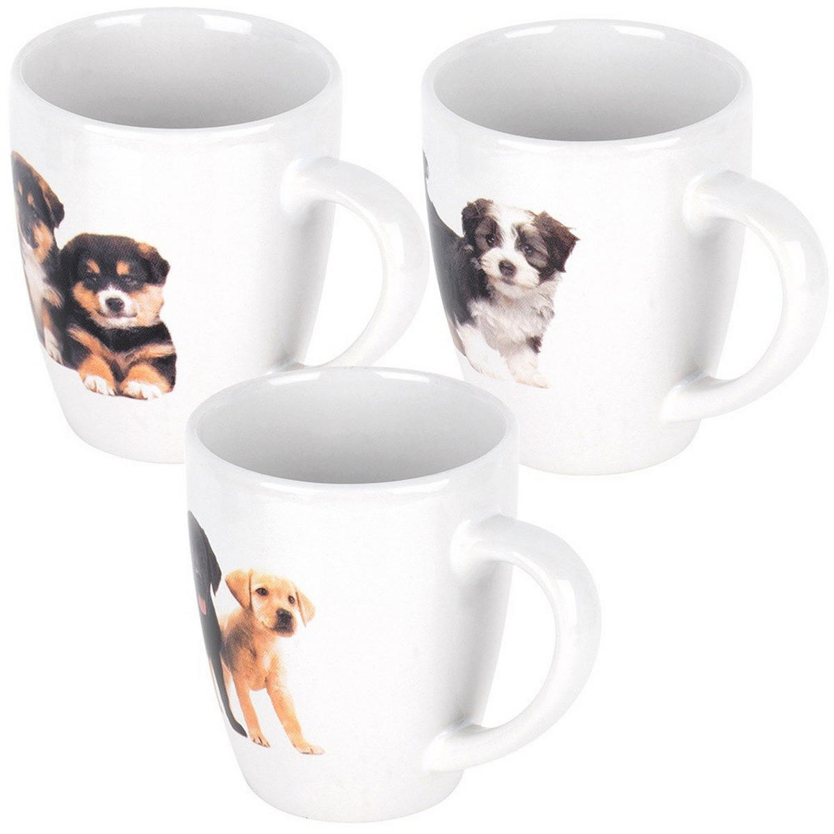 KERAMIKBECHER-SET HUNDE, Keramik, weiß, 3 Stk., 220 ml - Schwarz, Keramik (0.22L) - Excellent Houseware