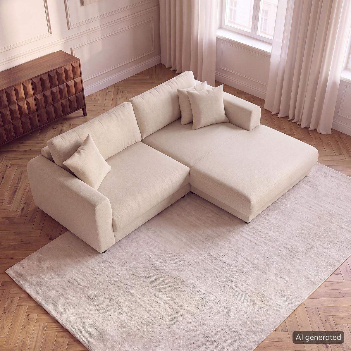 ECKSOFA mit Longchair - Beige/Schwarz, Holz/Kunststoff (238/183cm) - home24