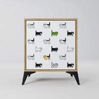 SIDEBOARD CATS COMPILATION, Eichefarben, 57,5x42x70,5 cm, Schwarze Metall-Sternfüße - Eichefarben/Multicolor, Holzwerkstoff/Metall (57.5/70.5/42cm) - SpaceRebels