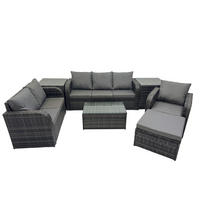 GARTENSET Polyrattan Dunkelgrau 6-Sitzer - Dunkelgrau/Grau, Glas/Kunststoff - Fimous