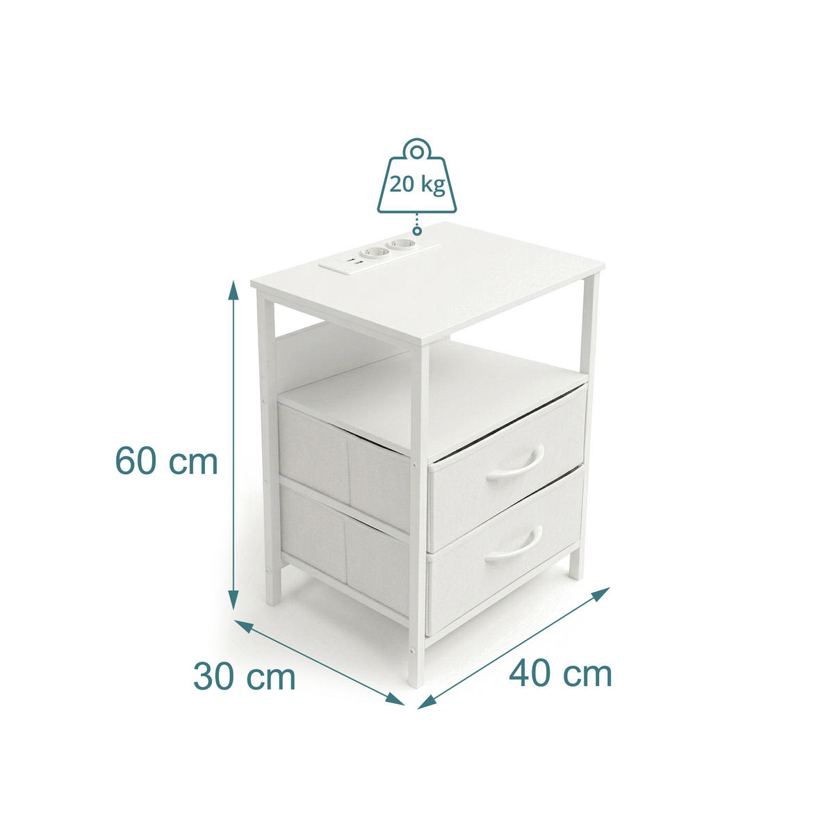 PRÍRUČNÝ stolík - biela, kov/kompozitné drevo (30/40/60cm) - Relaxdays