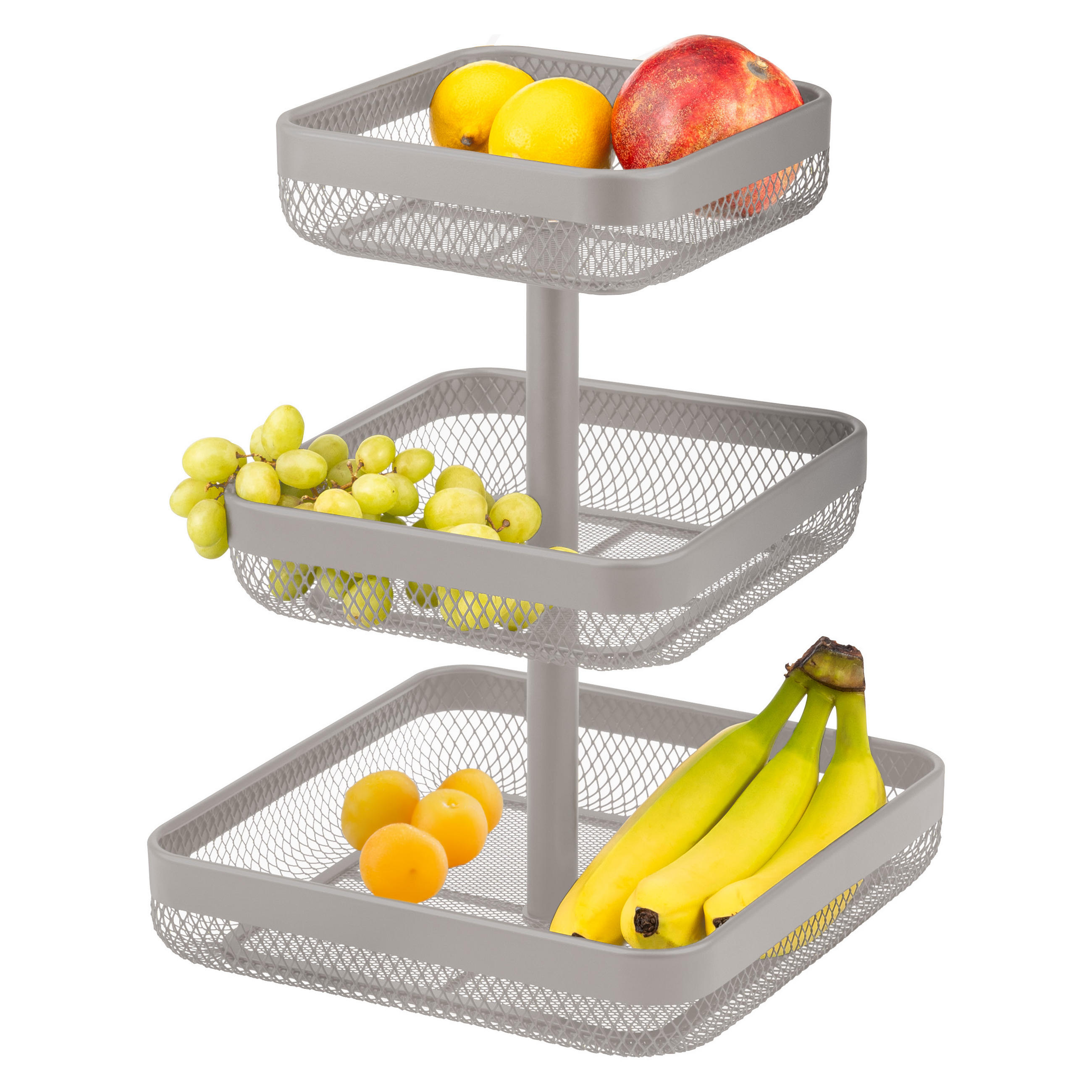 OBSTETAGERE 3-STÖCKIG eckig Metall taupe - Taupe, Metall (31.5cm) - eluno