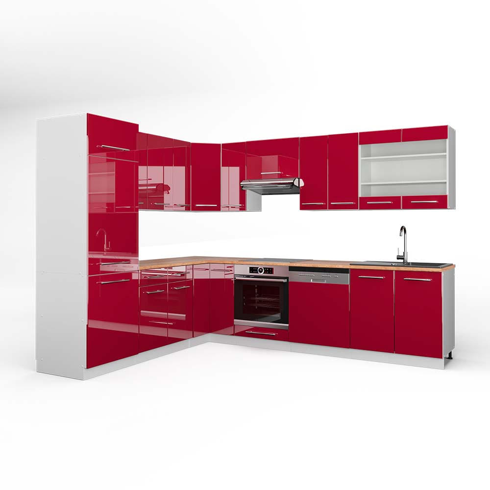 ECKKÜCHE Fame-Line Bordeaux Hochglanz/Weiß 227 x 287 cm, AP Eiche - Bordeaux/Weiß, Holzwerkstoff (287/81.6/60cm) - Vicco
