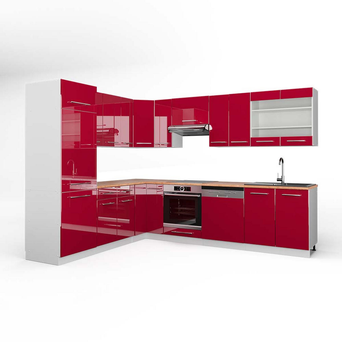 ECKKÜCHE Fame-Line Bordeaux Hochglanz/Weiß 227 x 287 cm, AP Eiche - Bordeaux/Weiß, Holzwerkstoff (287/81.6/60cm) - Vicco