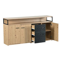 SIDEBOARD mit 3 Türen und 3 Schubladen, verstellbare Einlegeböden, 150/35/75,9 cm, Schwarz/Holzoptik - Naturfarben, Holzwerkstoff (150/75.9/35cm) - Redom