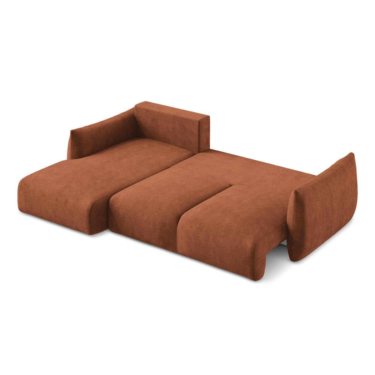 ECKSOFA mit Schlaffunktion links Chenille Stoff Orange - Terracotta/Schwarz, Holzwerkstoff/Kunststoff (242/162cm) - LaMiaSofa