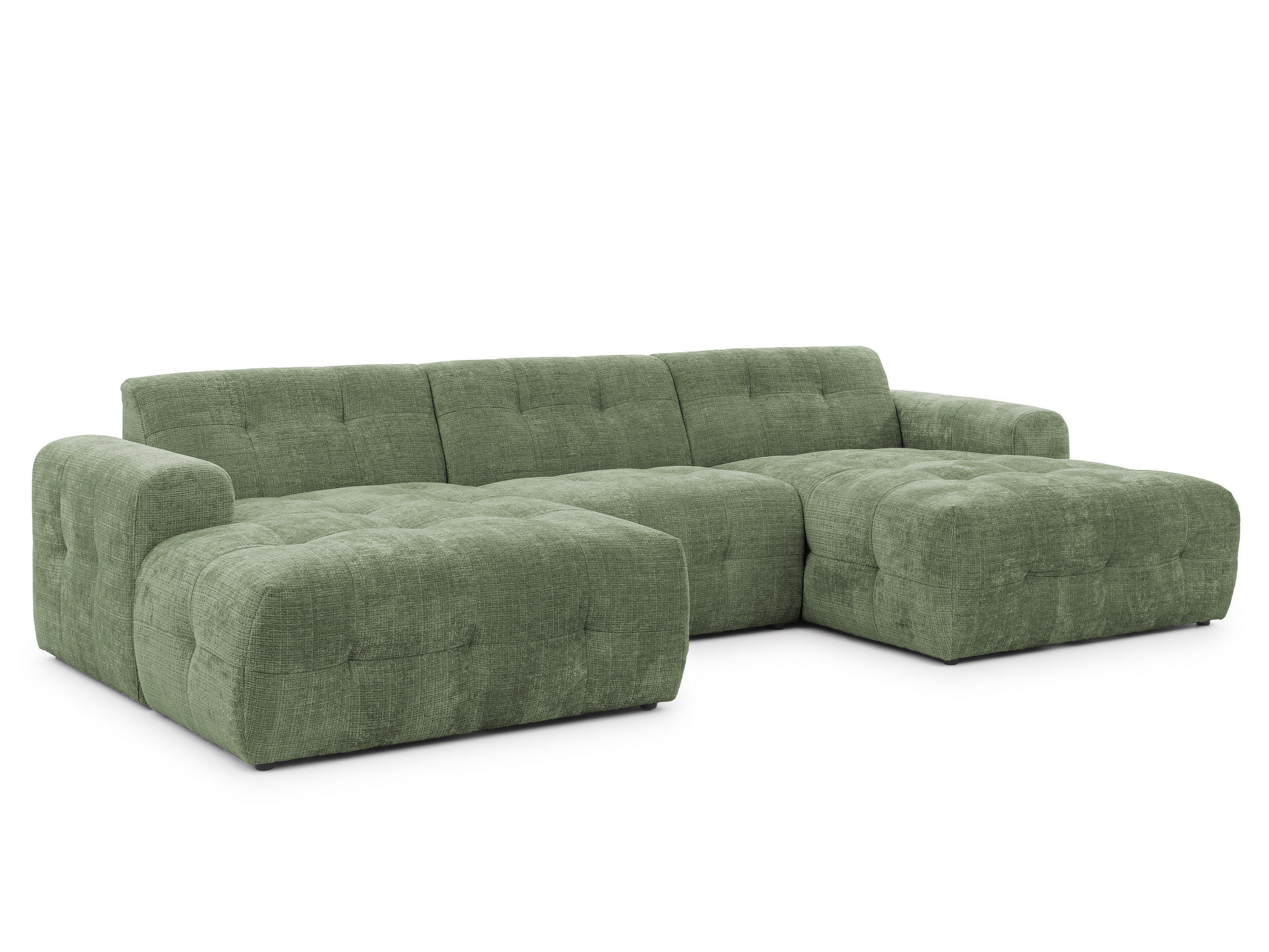 WOHNLANDSCHAFT Kozy im Bumpy-Design mit fester Rückenlehne aus weichem Grün Chenille-Stoff - Schwarz/Grün, Holz/Kunststoff (323/79/161cm) - S-Style Möbel