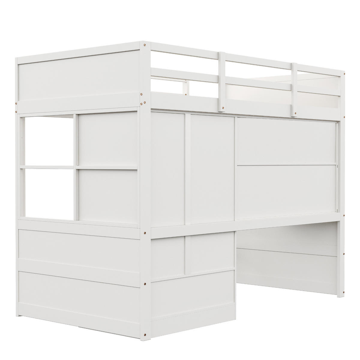 HOCHBETT 90/200 cm Weiß aus Holz mit Schreibtisch Stauraum und Kleiderschrank - Weiß, Holzwerkstoff (90/200cm) - OKWISH