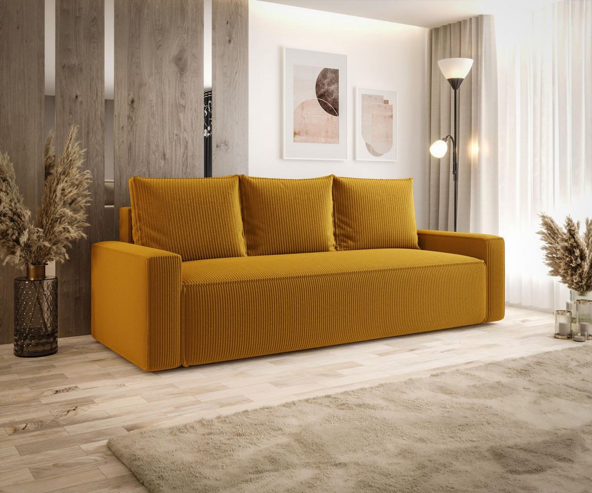 SOFA mit Schlaffunktion SAVIO Poso 01 - Currygelb, Textil (232/90/90cm) - Bedante