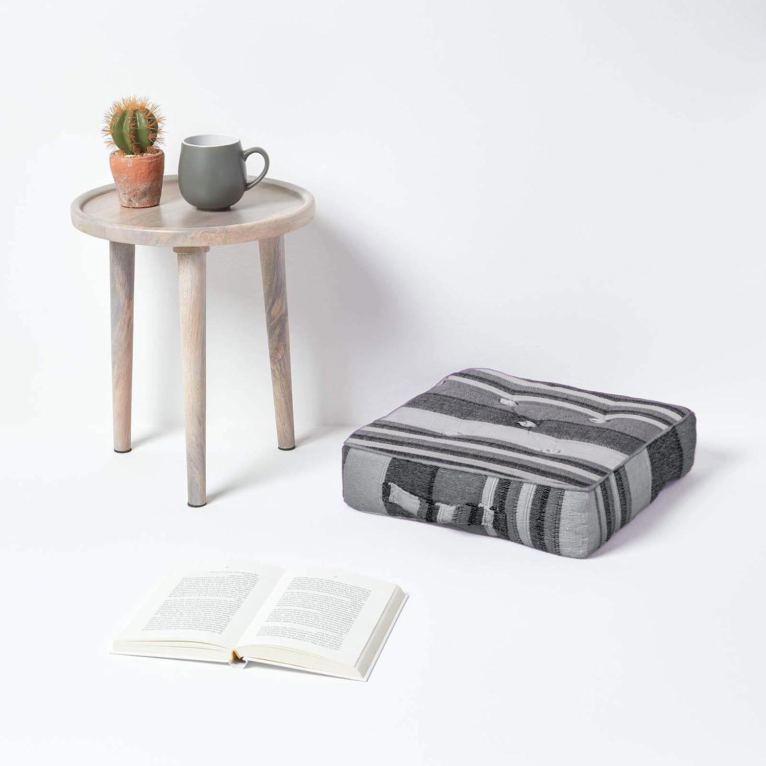 SITZKISSEN Morocco grau gestreift 40/40/8 cm - Grau, Textil (40/40/8cm) - Homescapes