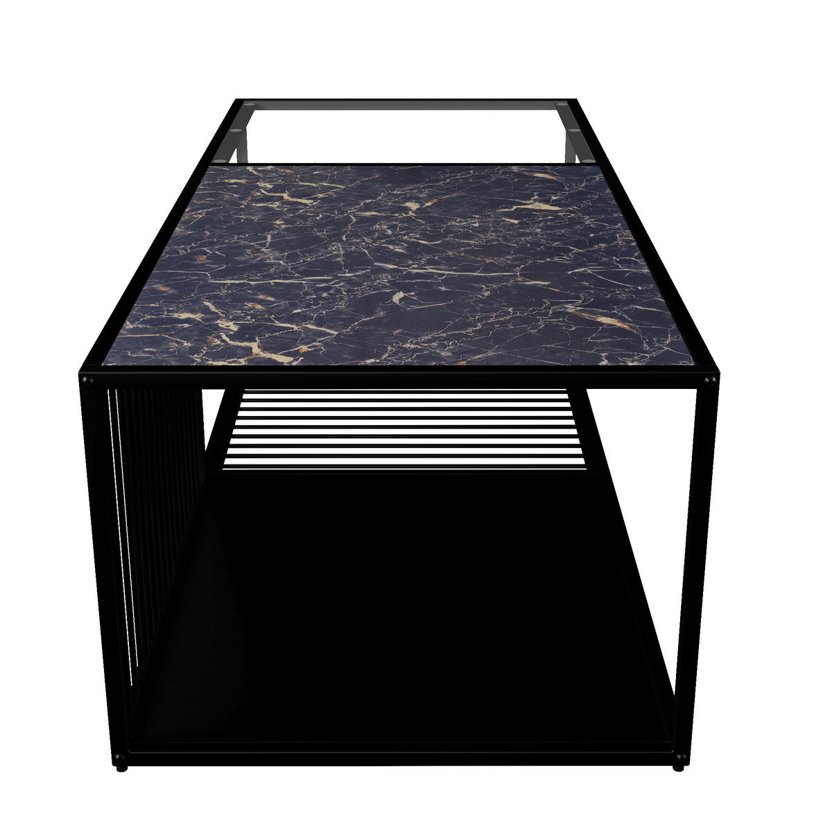 COUCHTISCH 110/48/35 cm schwarz mit marmorierter Oberfläche und Stauraum - Schwarz, Holzwerkstoff (110/48/35cm) - OKWISH