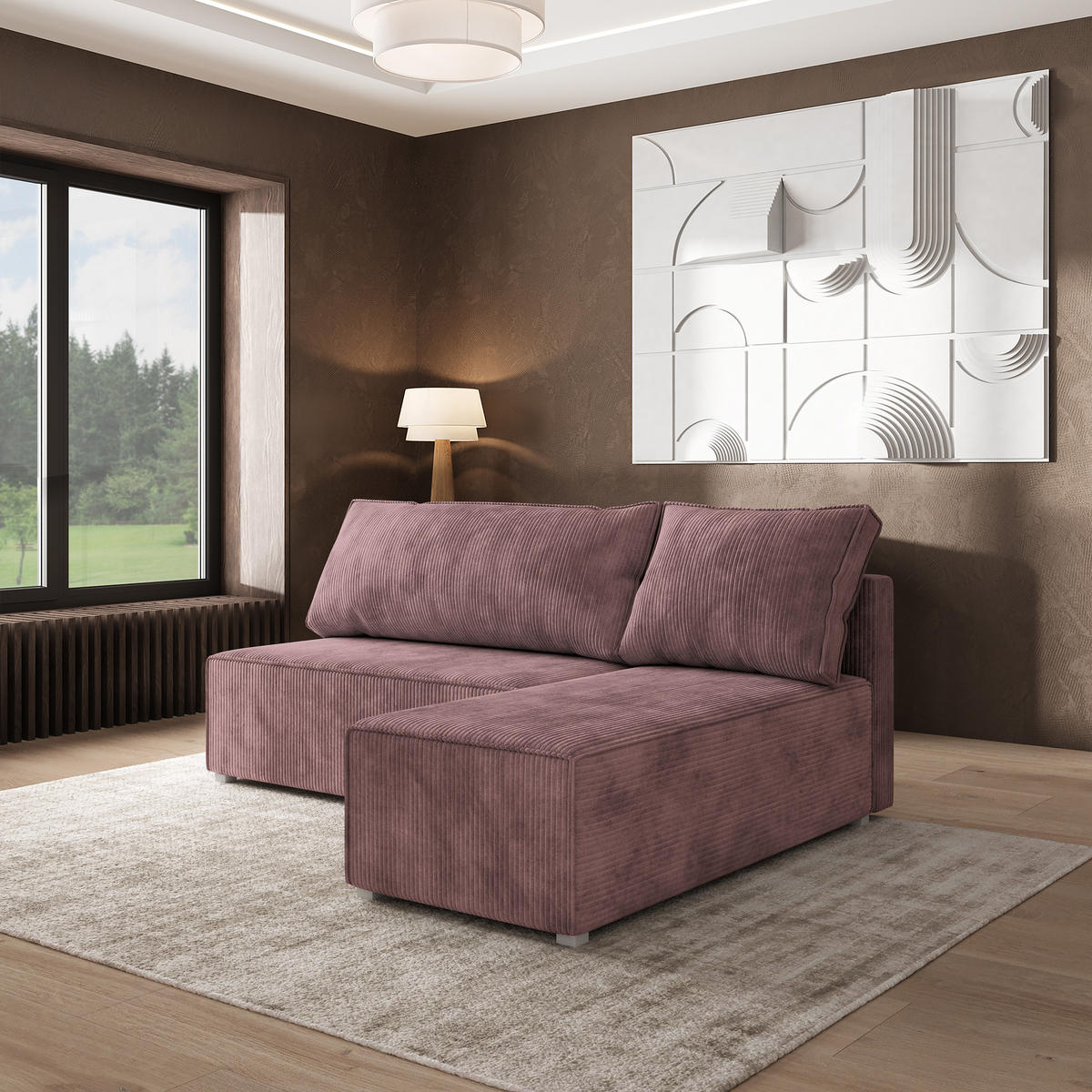 ROHOVÁ SEDAČKA BRISO fialová - šedá/fialová, dřevo/textil (200/140cm) - MASSENO