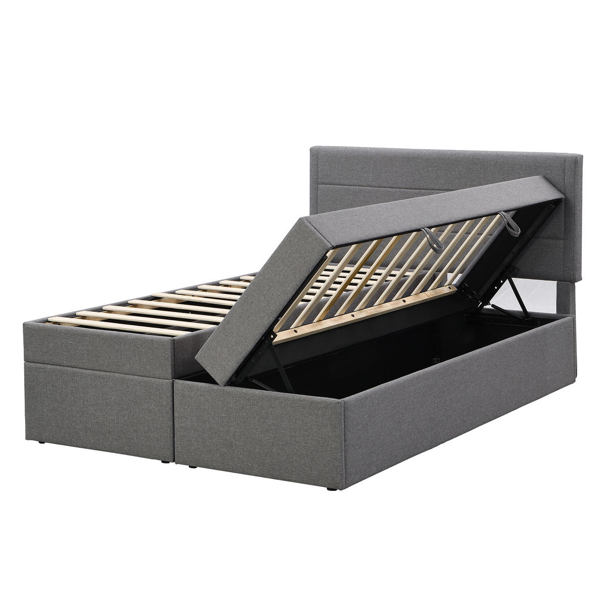 POLSTERBETT 140/200 cm Grau Doppelbett mit Lattenrost und großem Stauraum - Grau, Holzwerkstoff (140/200cm) - OKWISH