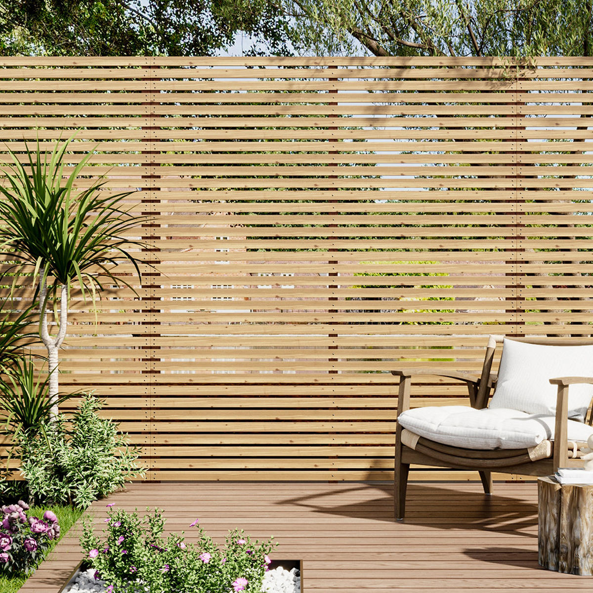 SICHTSCHUTZZAUN aus Kiefernholz in Holzfarbig Lamellen Design pflegeleicht Wasserbasierte Einfache Montage 180x210 cm 29,4 kg - Gelb, Holz (4.5/210cm) - Livingandhome