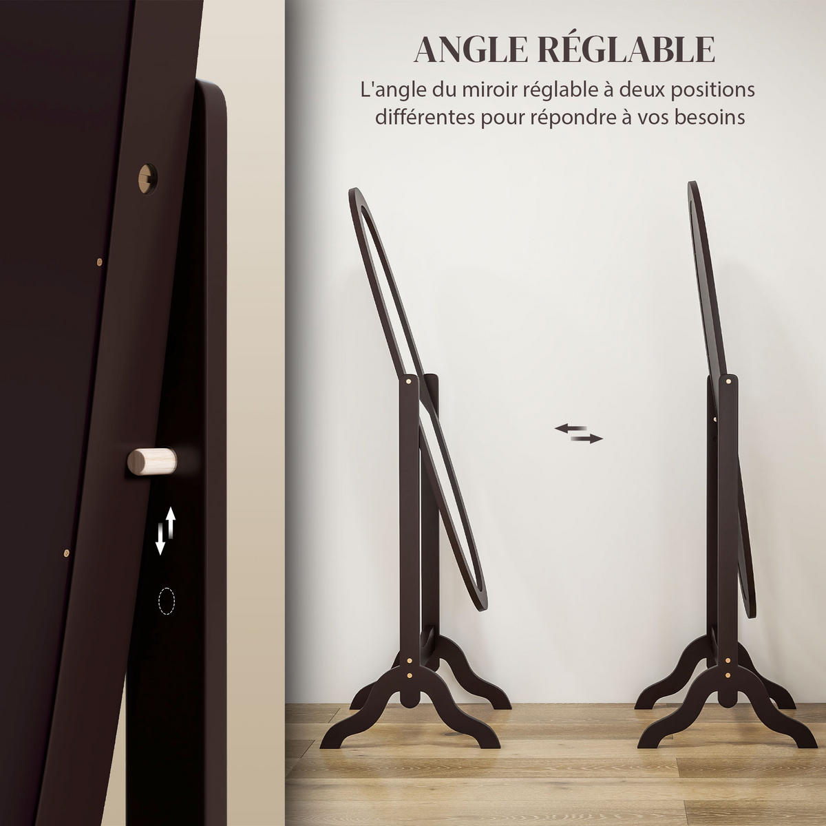 STANDSPIEGEL DE-17941 ovales Design mit verstellbarem Winkel Kaffee - Braun, Holzwerkstoff (48/147/46cm) - ComfortXL