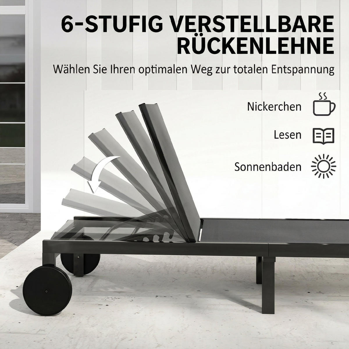 SONNENLIEGE Aluminium Dunkelgrau - Dunkelgrau, Textil/Metall (65.5/89/198cm) - Outsunny