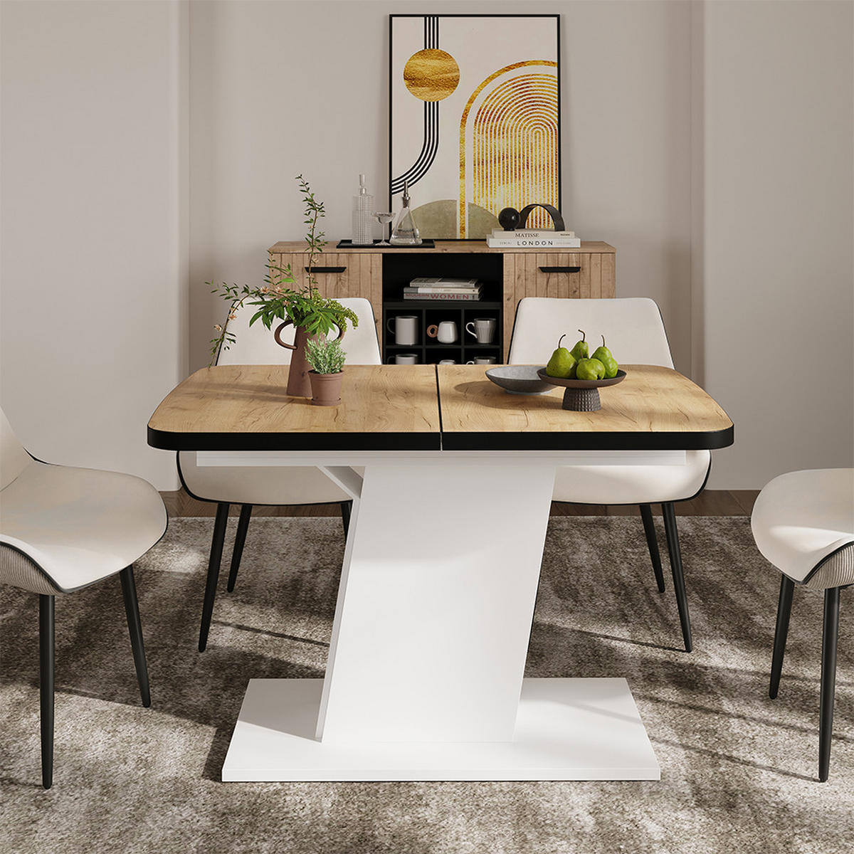 ROZKLÁDACÍ JÍDELNÍ STŮL Fenaro Černá/zlatý dub/bílá - medově dubová, kompozitní dřevo (80/120/77.3cm) - Vicco