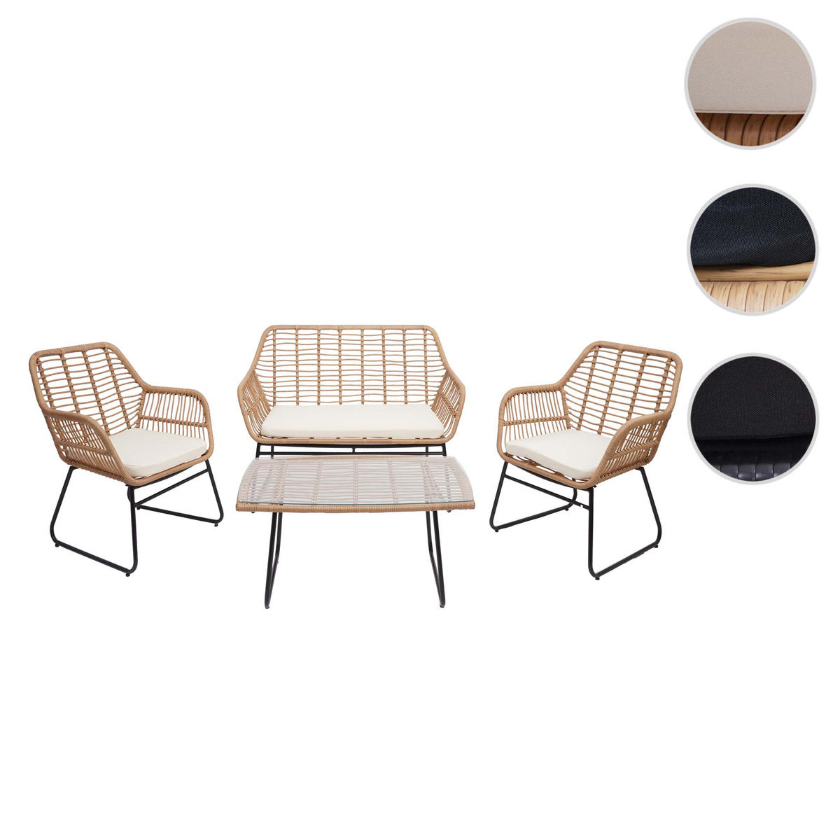 POLYRATTAN GARNITUR G17A Braun, Cremeweiß - Braun/Weiß, Kunststoff - MCW