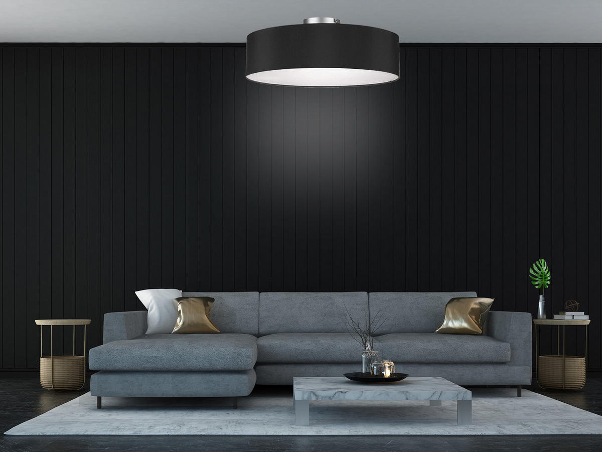 DECKENLAMPE Ø40cm, Lampenschirm Stoff Schwarz - Schwarz, Textil (40/40/19cm) - meineWunschleuchte