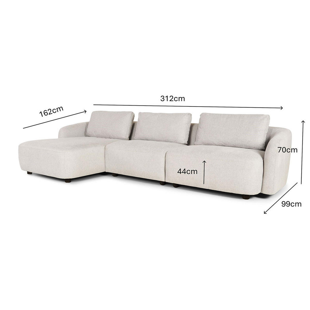 3-SITZER-SOFA Bergen Stoff Beige - Beige, Textil (312/78/162cm) - ebuy24