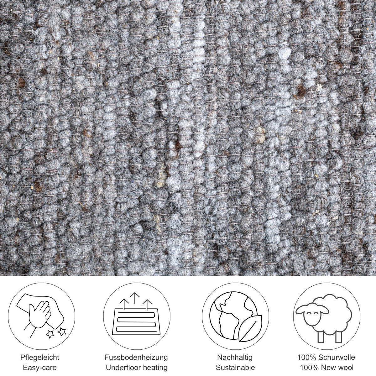 HANDWEBETEPPICH Malli, modern, strapazierfähig, pflegeleicht 70x140 cm - Dunkelgrau, Textil (70/140cm) - Rug and Roll