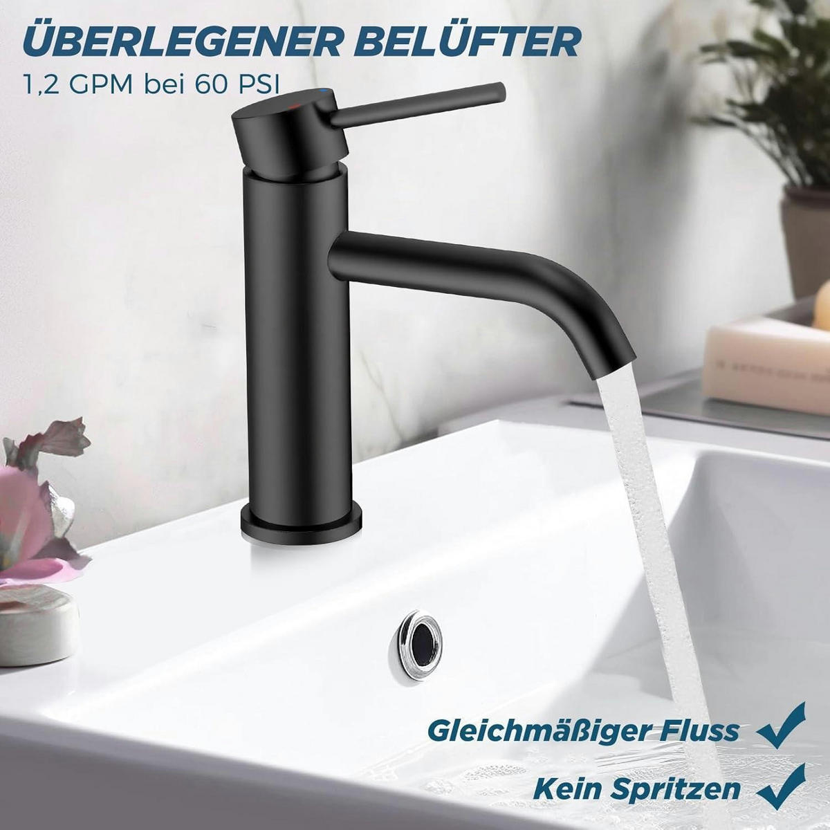 WASCHTISCHARMATUR Schwarz Einhandgriff Mischbatterie 7.3'' Mattschwarz - Schwarz, Metall (16.5/18.5/6.5cm)