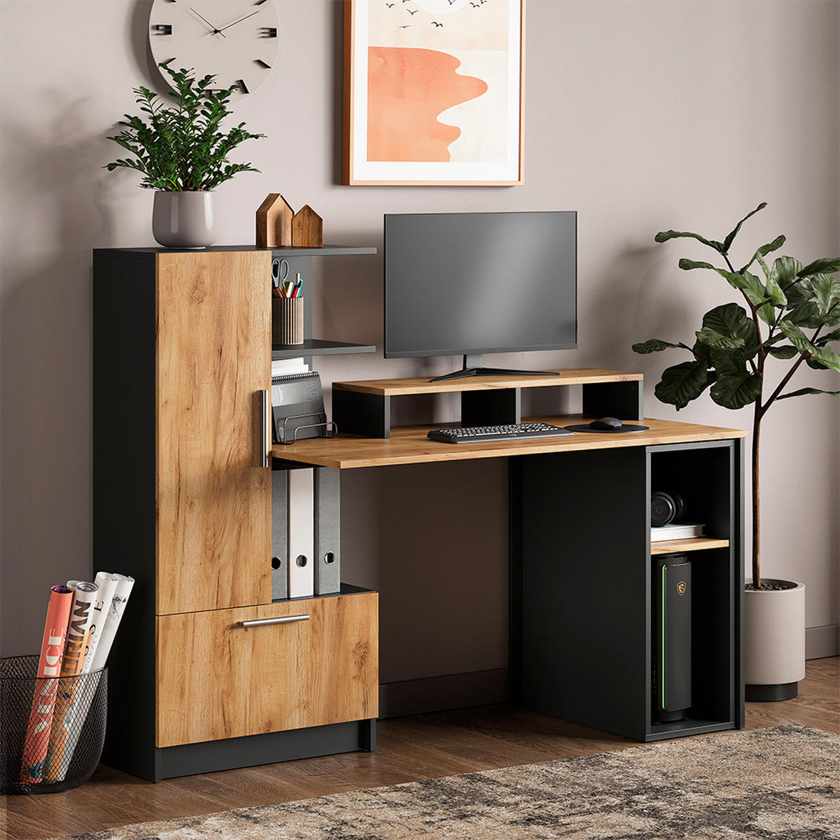 SCHREIBTISCH Tomy, Anthrazit/Goldkraft Eiche, 150 x 59 cm 2er Set - Honigeiche/Anthrazit, Holzwerkstoff (59/150/120cm) - Vicco