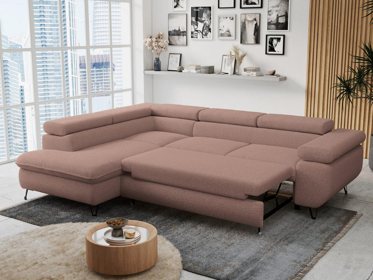 ECKSOFA PETER L Rosa Boucle - Links Seite - Schwarz/Rosa, Textil/Metall (208/273cm) - MKS