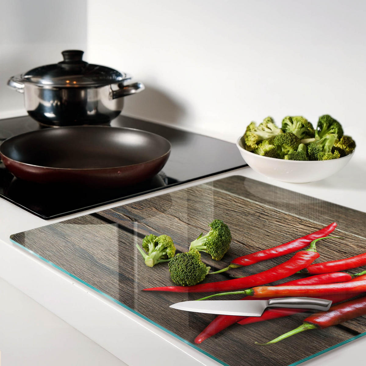 GLASPLATTE 60x52 cm Chilischoten - Rot, Glas (60/0.4/52cm) - TULUP