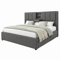 POLSTERBETT mit Stauraum und Ladestation 160x200 cm Leinen Grau mit Matratze - Grau, Metall (160/200cm) - Beauniv