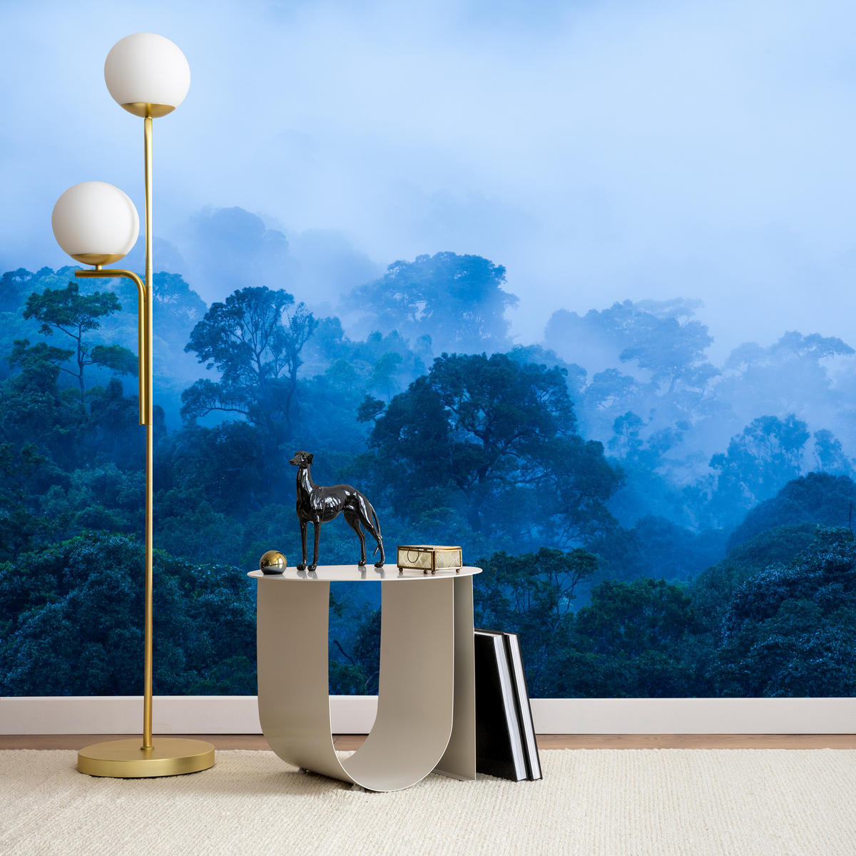 FOTOTAPETE für Wohnzimmer Tropischer Laubwald Nebel Dschungel 350x256 - Schwarz, Papier (350/256cm) - Muralo