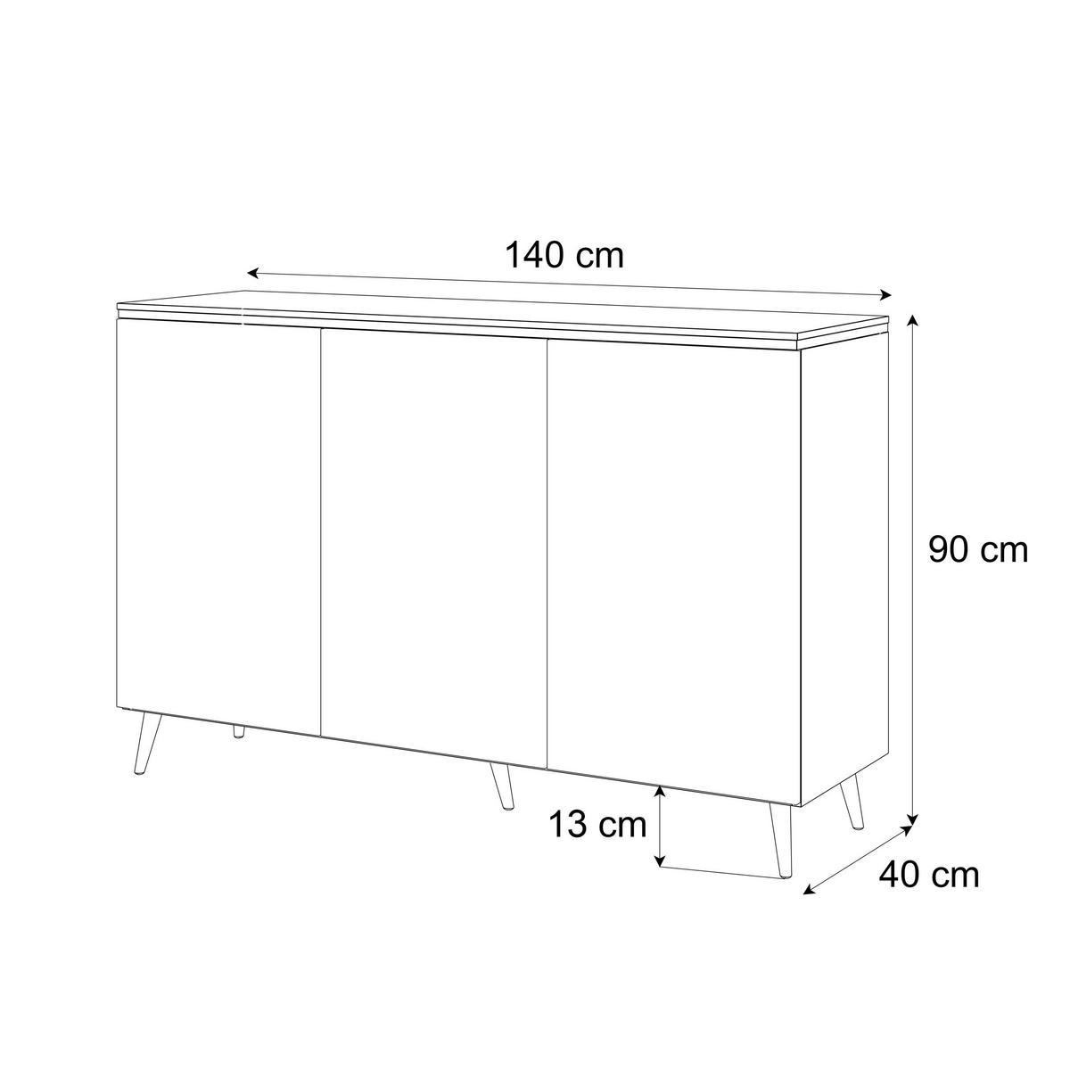 KOMMODE AURORA 3D Weiß / Weiß hochglanz mit schräge Goldchrom Fuße - Weiß Hochglanz/Goldfarben, Holzwerkstoff/Metall (140/90/40cm) - Lookway