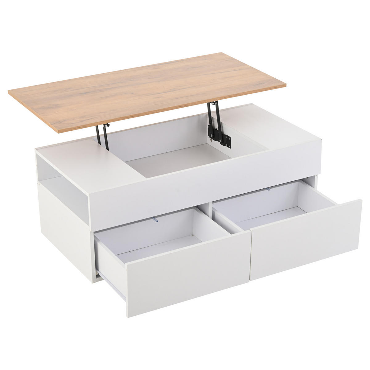 COUCHTISCH höhenverstellbar 2 Schubladen Weiß Holzfarbe 100/40/50 cm - Weiß, Holz (100/50/40cm) - Kaket