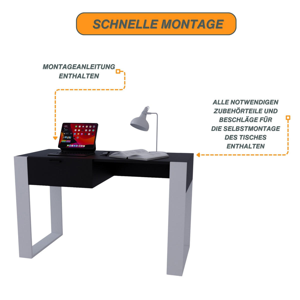 SCHREIBTISCH Schwarz 120/73/53,6 cm - Schwarz/Weiß, Holzwerkstoff (53.6/120/73cm) - CraftPAK
