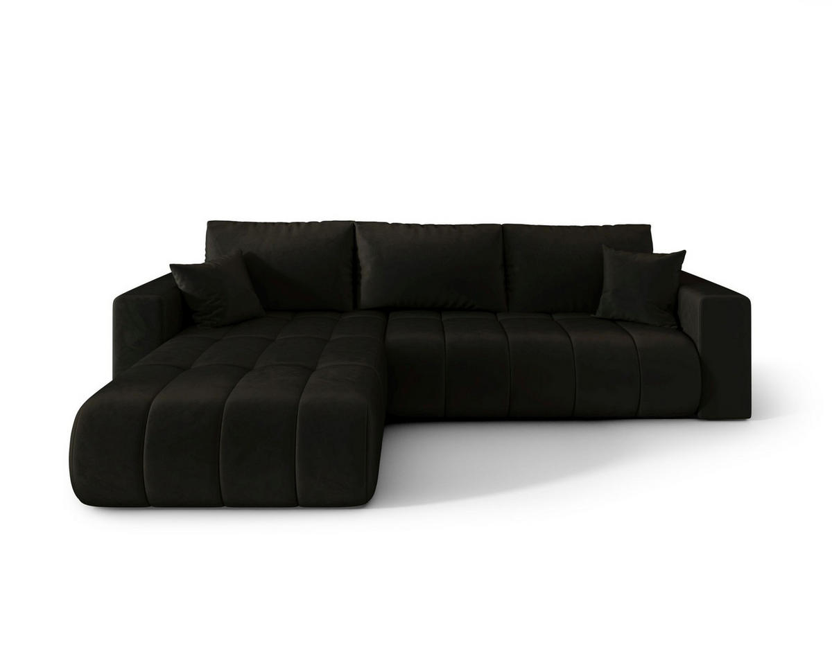 ECKSOFA LARA PREMIUM links graphit Velours Monolith 95 - Schlaffunktion, Bettkasten - Anthrazit, Textil (280/175cm) - Cornero