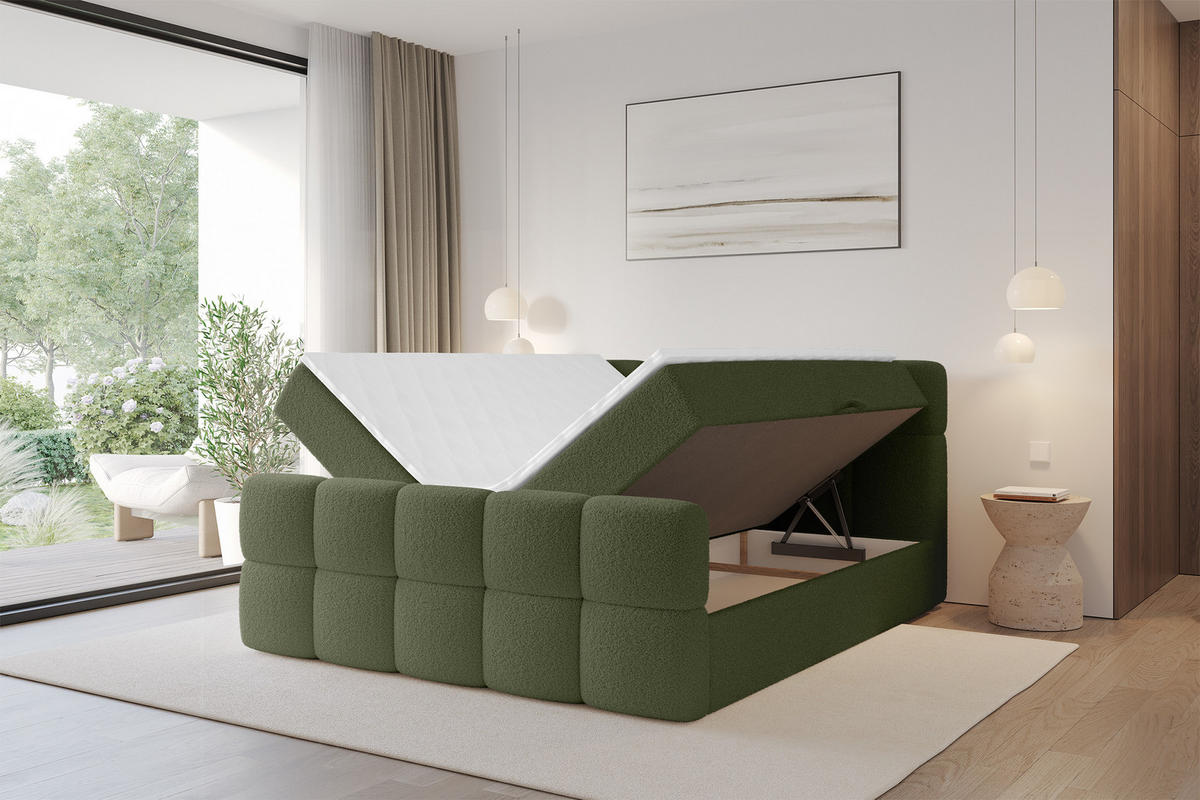BOXBETT mit Matratze H4 - FAMA-Z - 140x200 cm Grün Quelle - Grün, Holzwerkstoff (140/200cm) - ALTDECOR