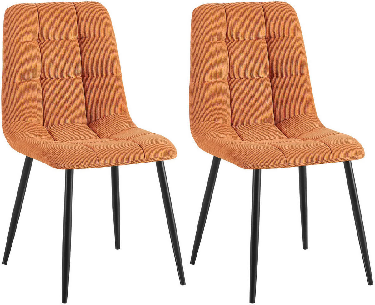 STUHL 2er Set Cord Orange - Schwarz/Orange, Textil/Metall (45/84/55cm) - CLP