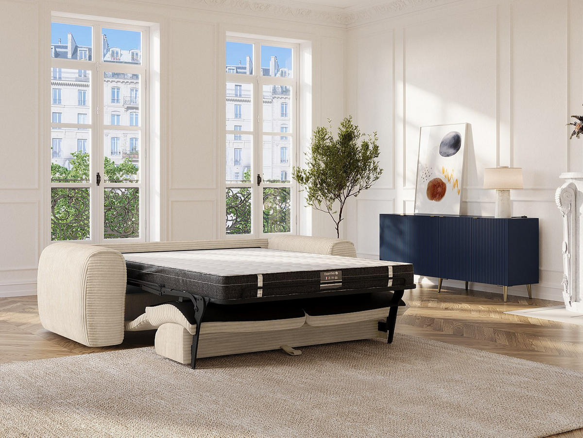 SCHLAFSOFA - 3 Personen - samt - beige Pognia - Beige, Textil (216/80/100cm) - Vente-Unique