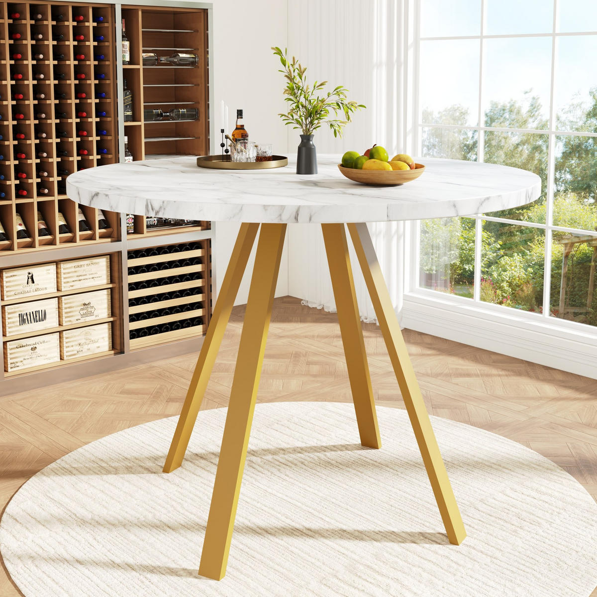 ESSTISCH, MDF-Tischplatte in Marmoroptik & Metallgestell, 80/80/75 cm, Weiß/Gold - Weiß, Holzwerkstoff (80/80/75cm) - Redom