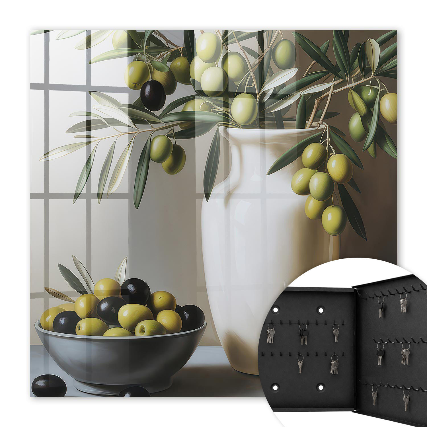 SCHLÜSSELBOX Schwarz 30x30 cm- Türöffnung nach rechts - Olivennatur - Grün, Metall (30/30/5cm) - TULUP