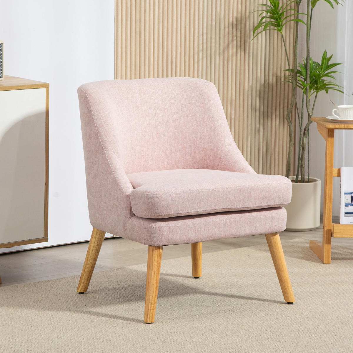 SESSEL Loungesessel mit Leinenoptik, Armlehne, Gepolstert Relaxsessel Rosa - Rosa, Textil (69/79.5/63cm) - HOMCOM