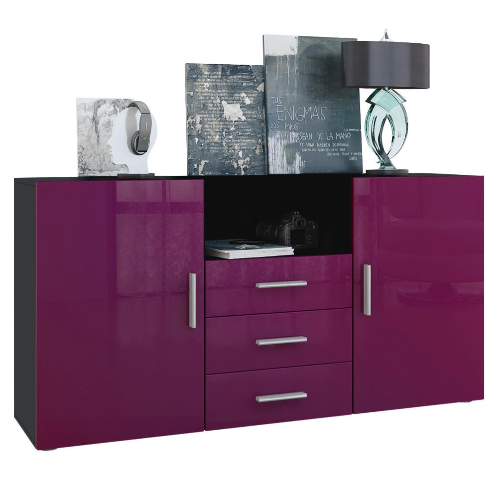 SIDEBOARD Skadu Front in Brombeer Hochglanz - Brombeere, Holzwerkstoff (138.5/71.5/35cm) - Vladon