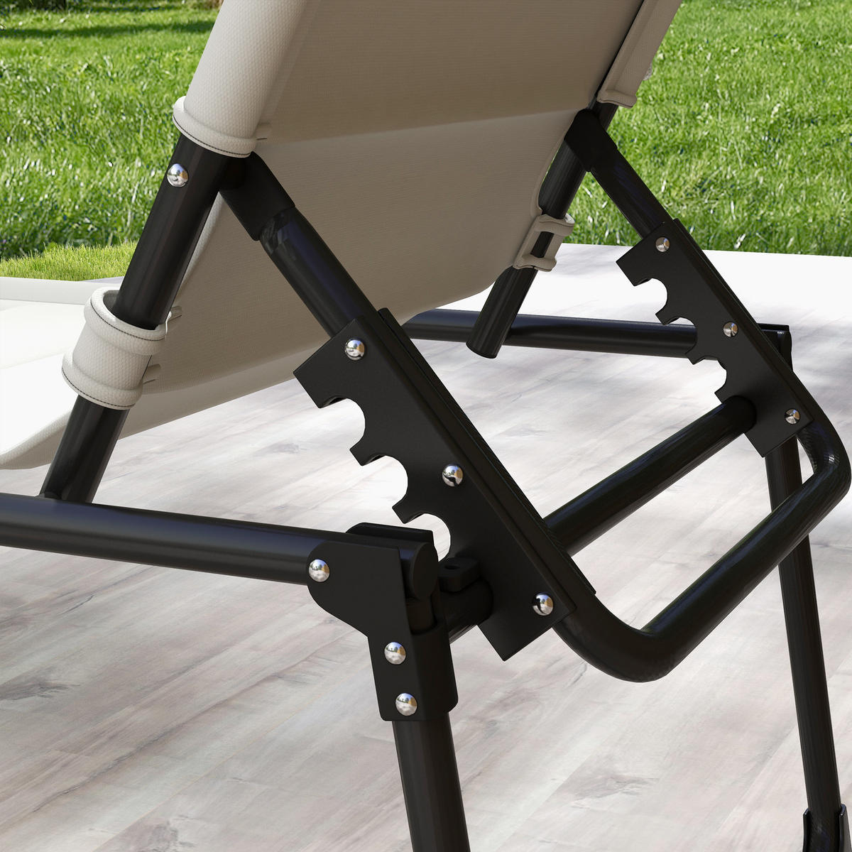 SONNENLIEGE DE-15682 200 cm, klappbar, 4-fach verstellbar, mit Sonnendach Creme - Creme, Metall (200/45/70cm) - ComfortXL