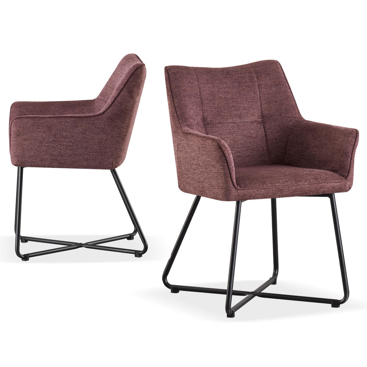 ARMLEHNSTUHL BREIGHT Merlot 2 Stück - Rotbraun, Textil/Metall (56/83/59cm) - B&D Home