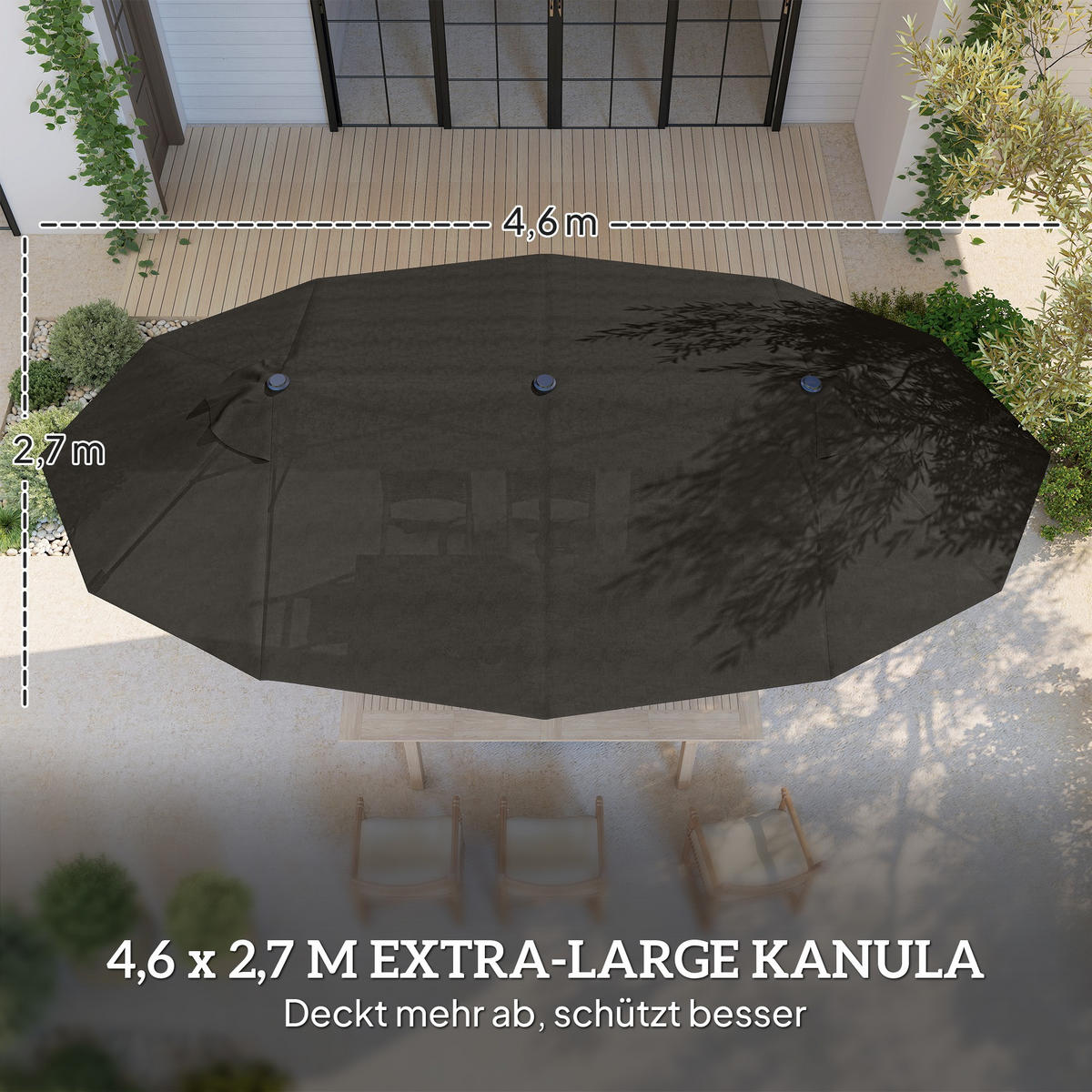 SONNENSCHIRM, Gartenschirm, Marktschirm, Doppelsonnenschirm, Terrassenschirm, Dunkelgrau, Oval - Dunkelgrau, Metall (270/460cm) - Outsunny